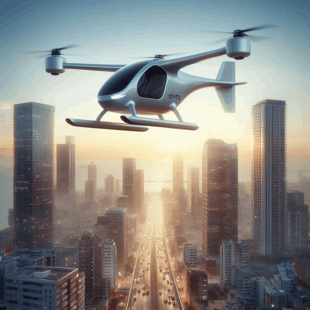 Powered Lift Aircraft above crowded city