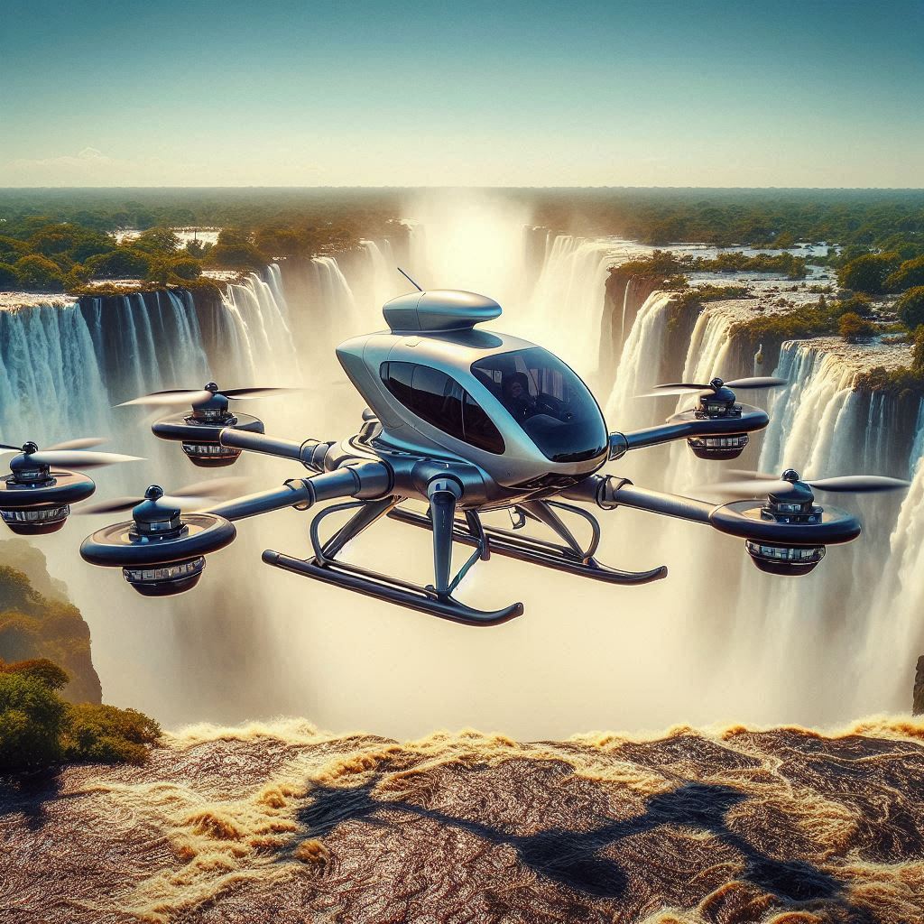 flying above a waterfall